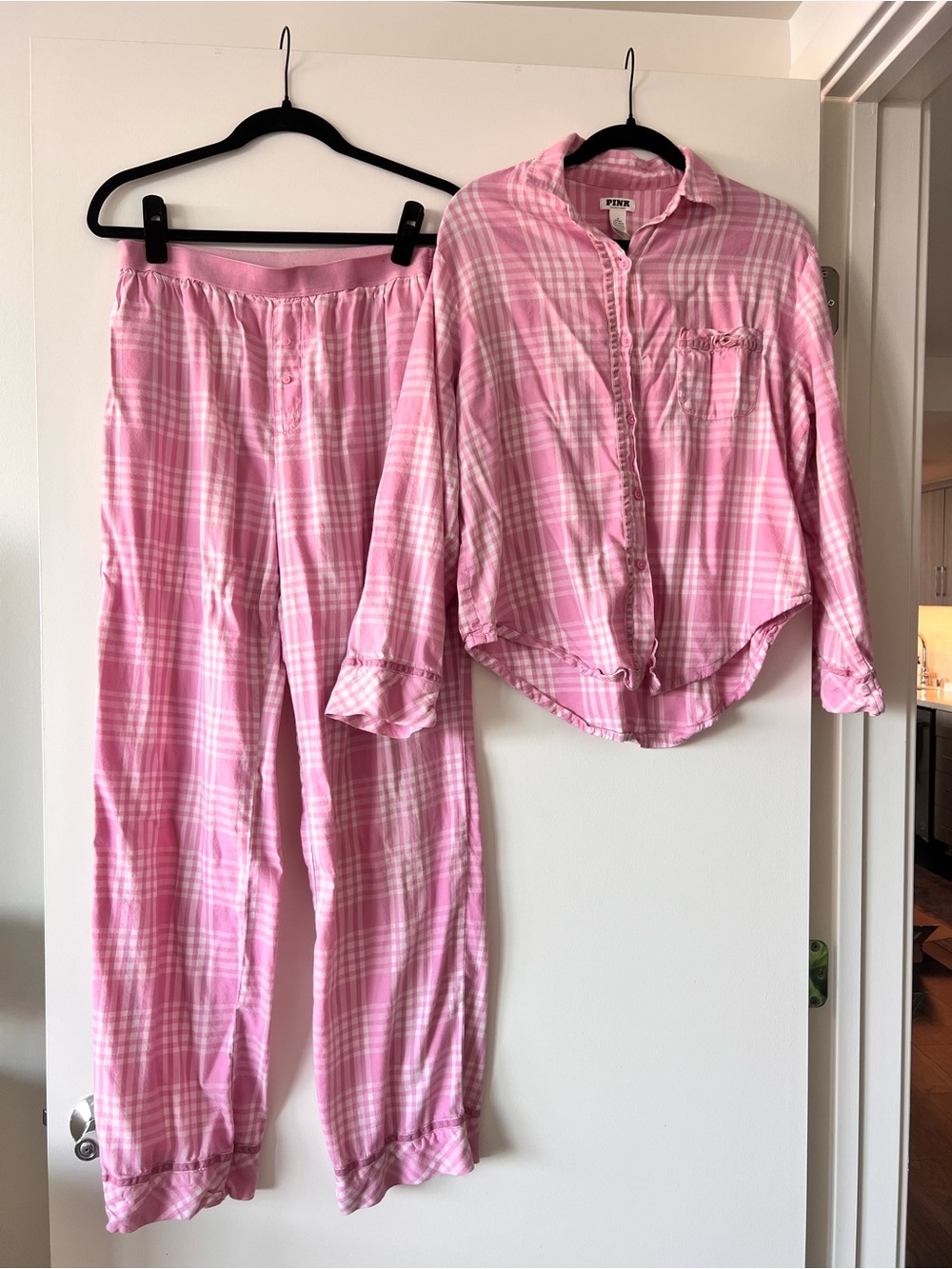 Victoria's Secret PINK Flannel Plaid Pajama Set Pink Size M/L - Picture 1 of 15